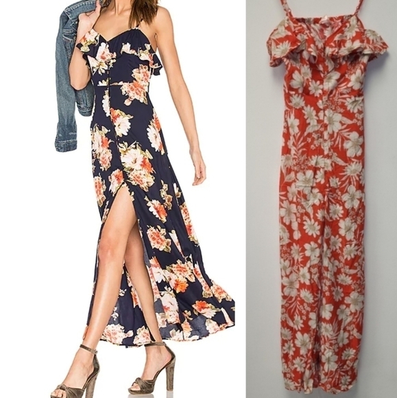 Band of Gypsies Lana Red and White Floral Button Ruffle Maxi Dress Size S - Picture 14 of 14